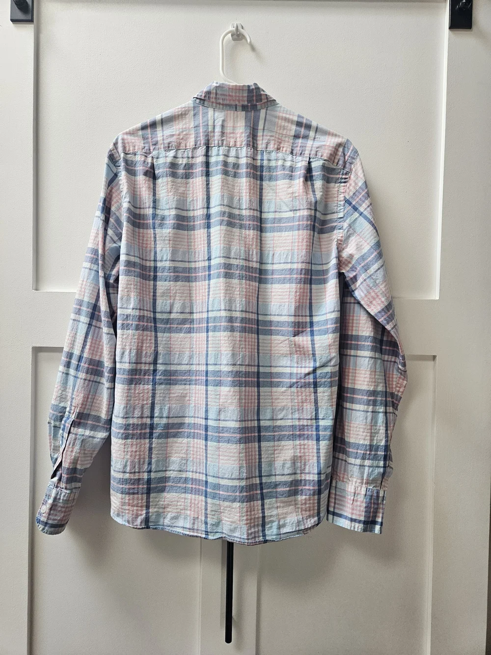 J. Crew Men's Blue and Pink Plaid Cotton Button-Down Shirt